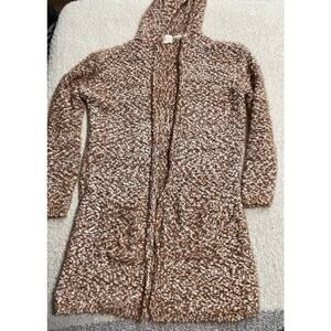 Poof Apparel Women's Large Fuzzy Open Cardigan Long Sleeve Sweater Hoodie orange